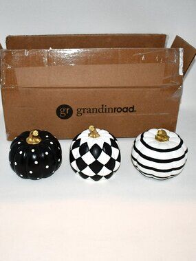 GrandinRoad WHITE MINI Designer Pumpkins, Set of 3 #168286WHI NIB